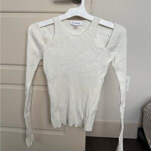 Calvin Klein Women's White Ribbed Long Sleeve Top cut out shoulder